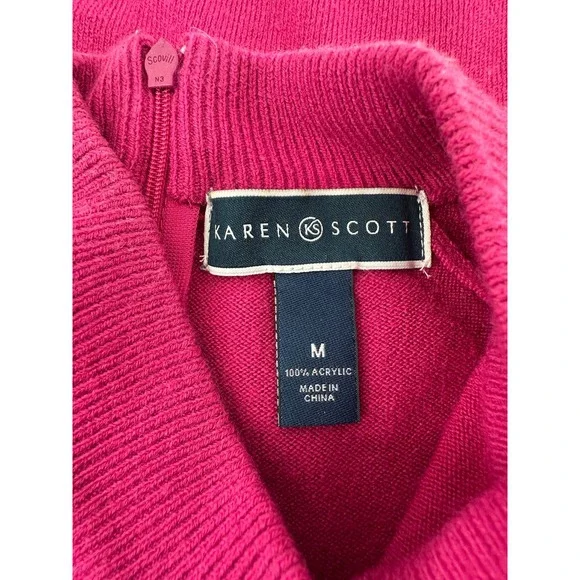 Karen Scott Pink Romantic Med Mock Neck Back Zip Knit Sweater Preppy Old Money - Picture 2 of 16